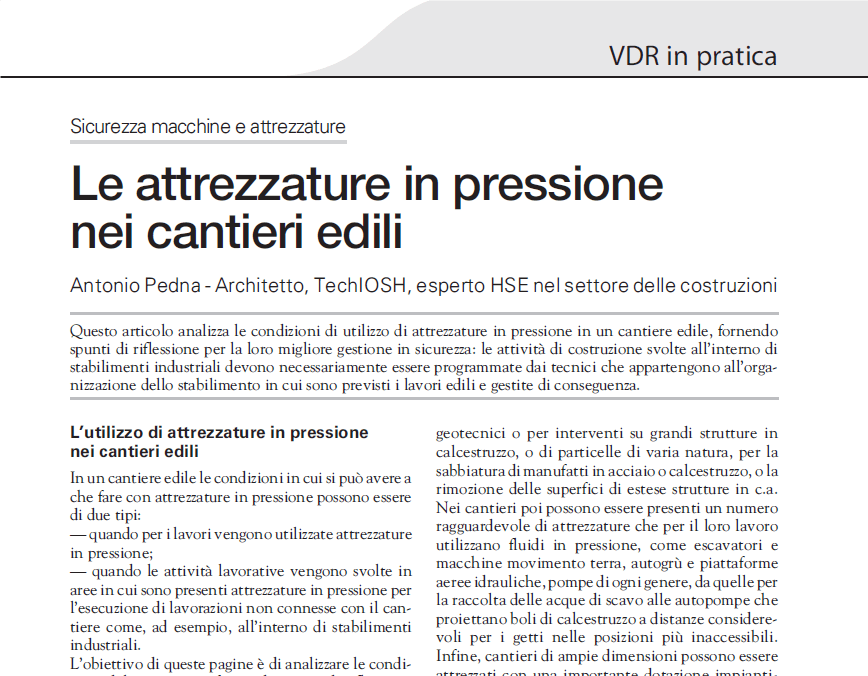 Attrezzature in pressione in&nbsp;cantiere