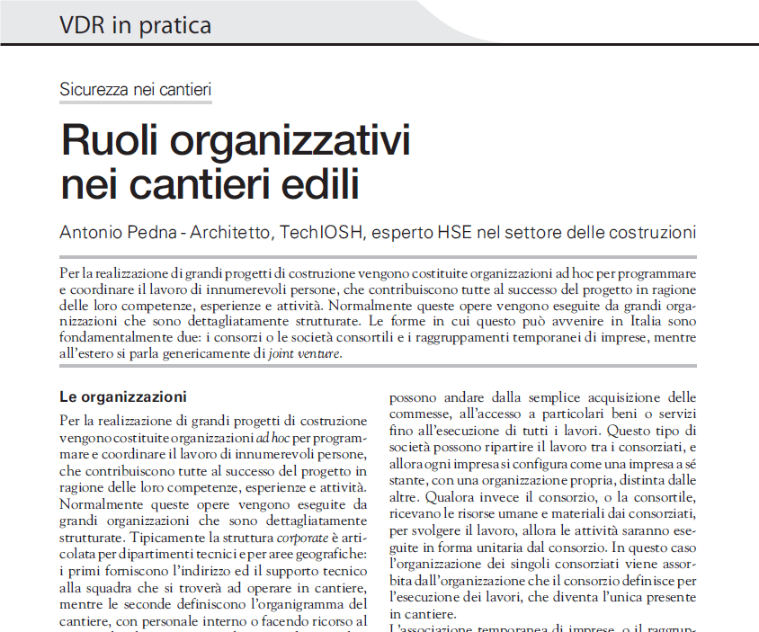 Ruoli organizzativi nei&nbsp;cantieri