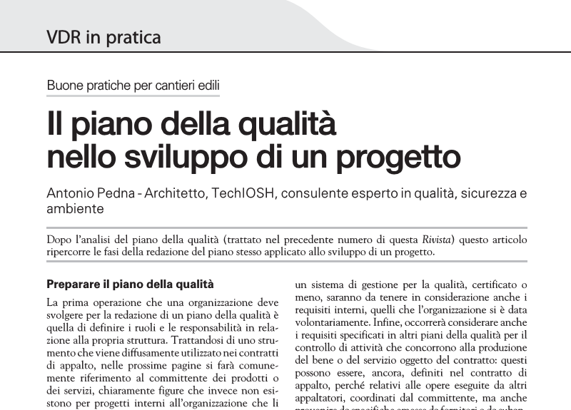 I piani della qualità nello sviluppo di un&nbsp;progetto